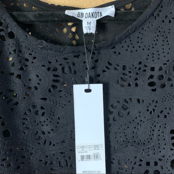 BB Dakota Women's Tasia Eyelet Faux Suede Black Top - Medium - New With Tags - Picture 7 of 11
